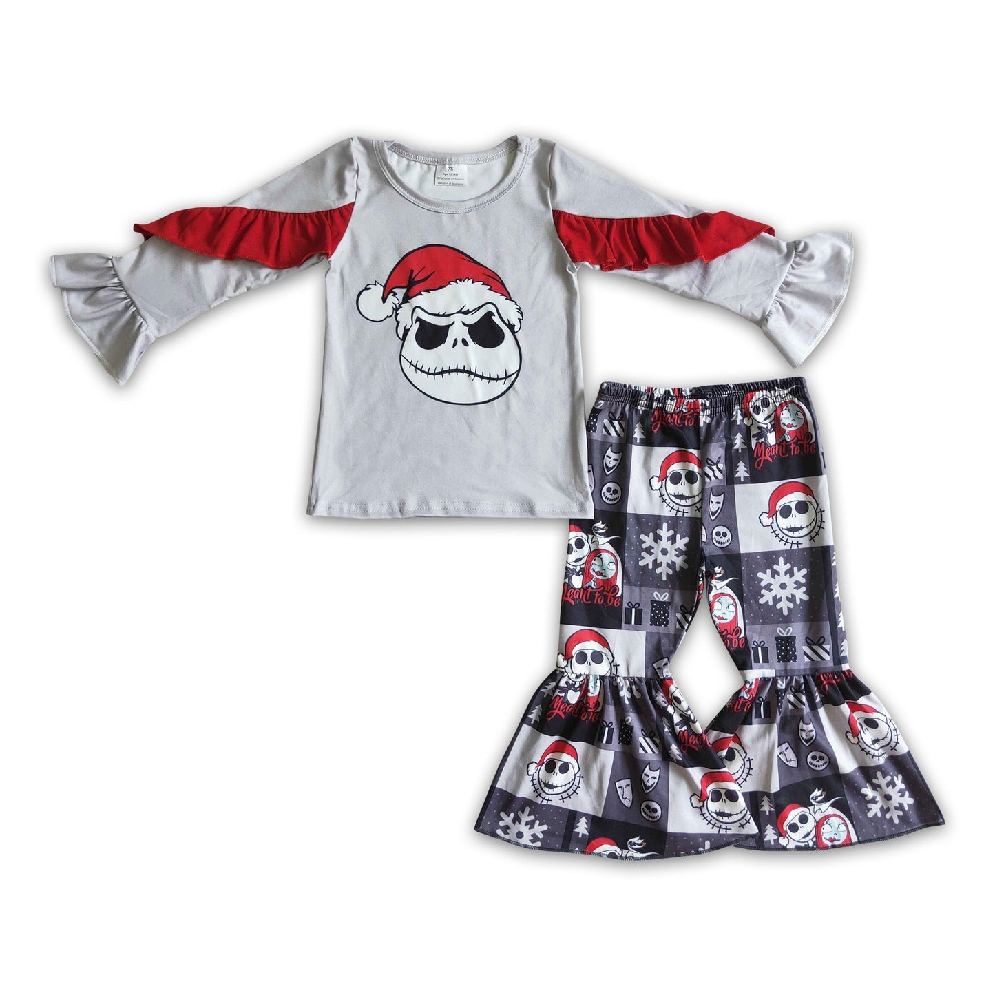 Totenkopf Weihnachtsmütze Hemd Patchwork-Hose Mädchen Weihnachtskleidung