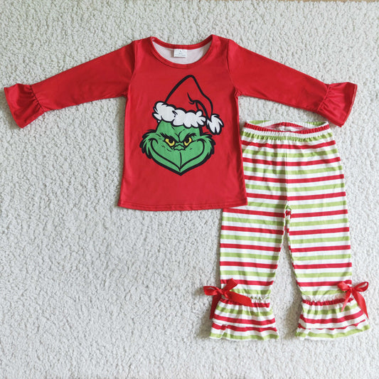 Grünes Gesicht Hemd Streifen Rüschen Hose Kinder Weihnachtskleidung