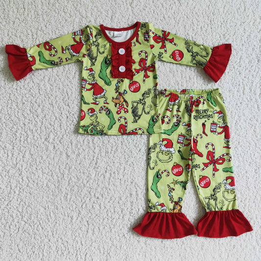 Grünes Gesicht Frohe Weihnachten Kinder Mädchen Schlafanzug