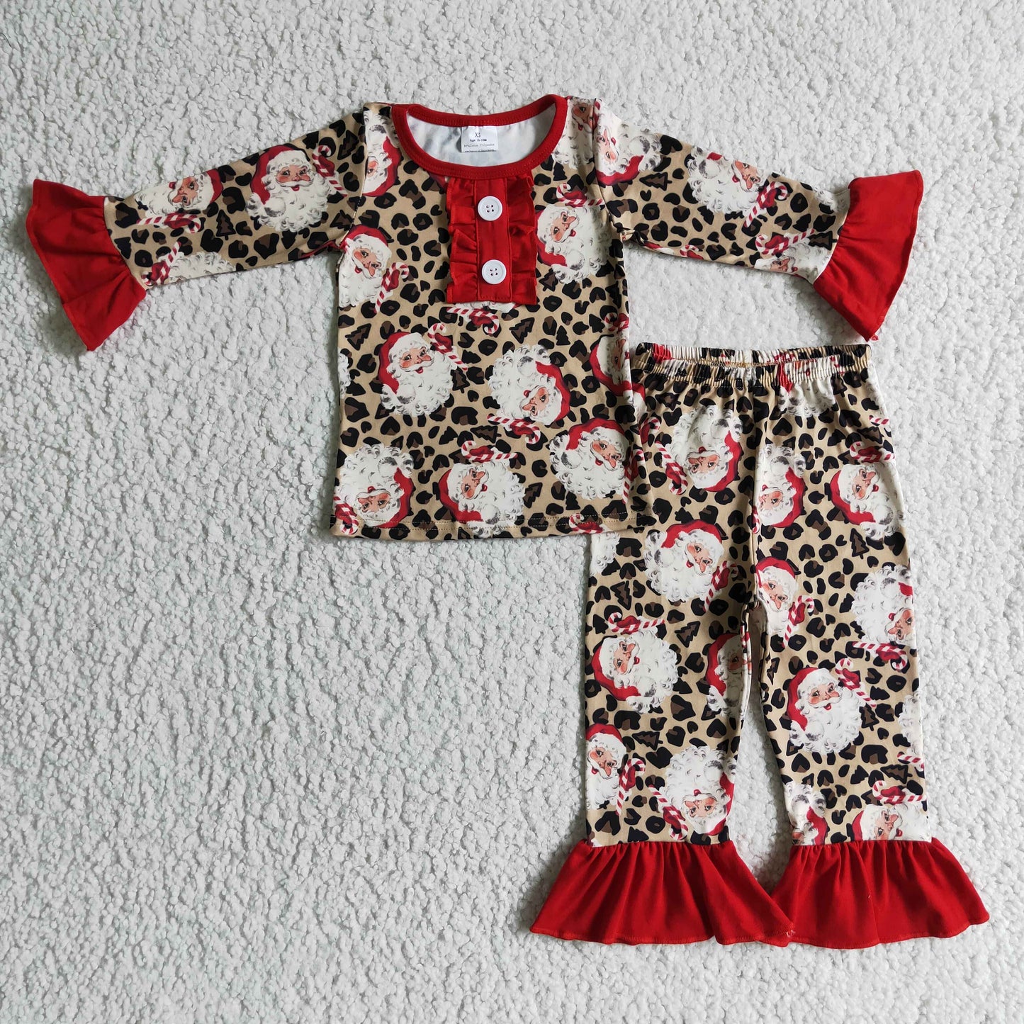 Leopard-Weihnachtspyjama-Set für Mädchen