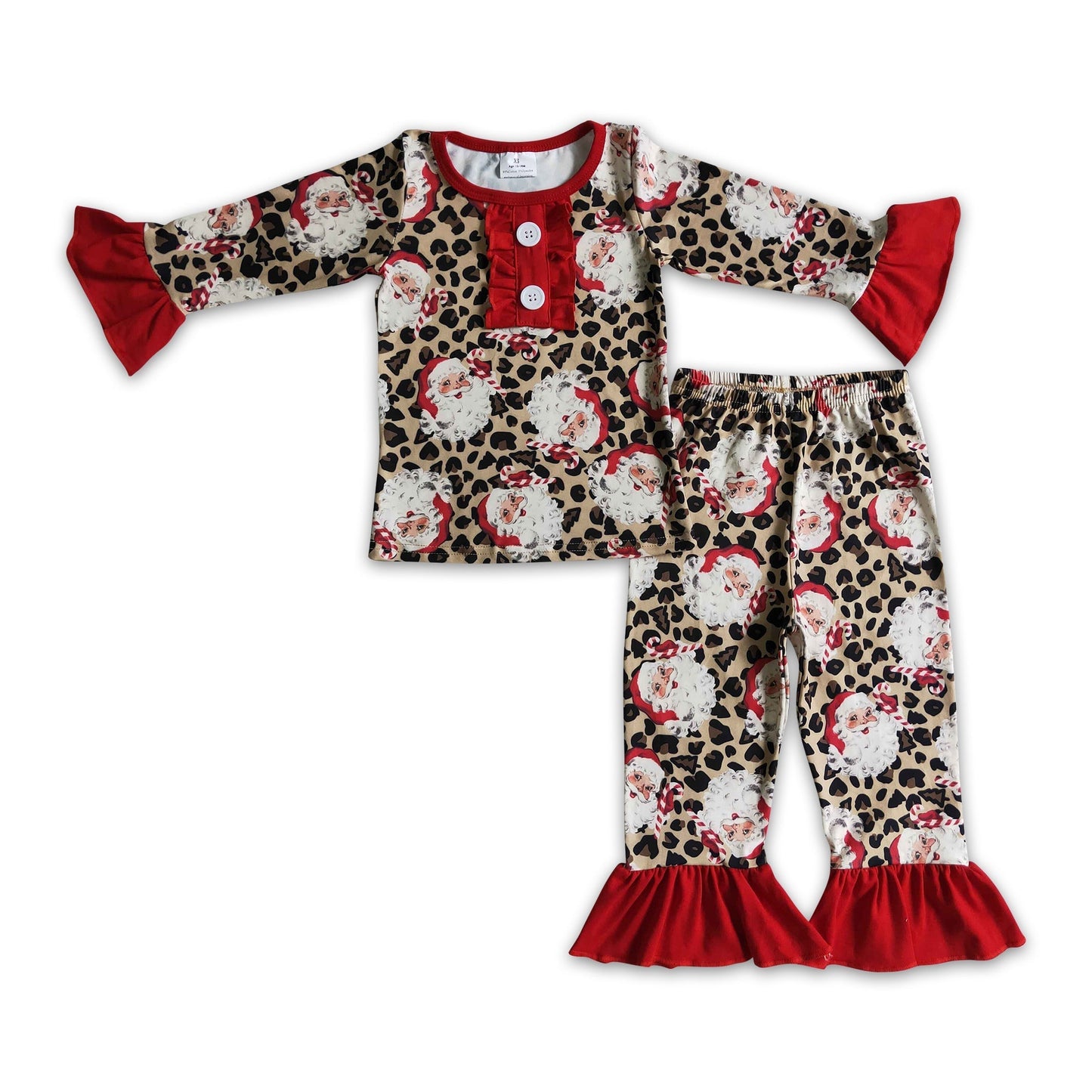 Leopard-Weihnachtspyjama-Set für Mädchen