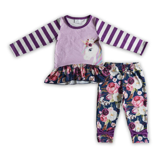 Einhorn-Shirt geblümte Leggings Mädchen Herbstkleidung