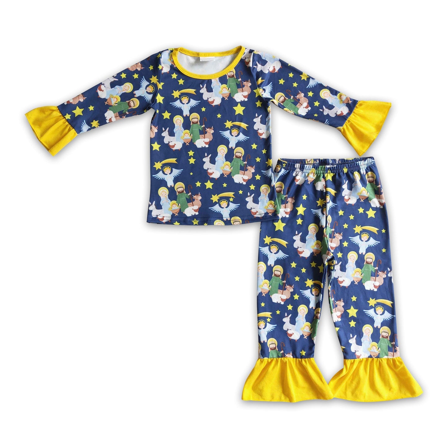 Gelber Rüschen-Schlafanzug für Baby-Mädchen, Weihnachten, Krippe