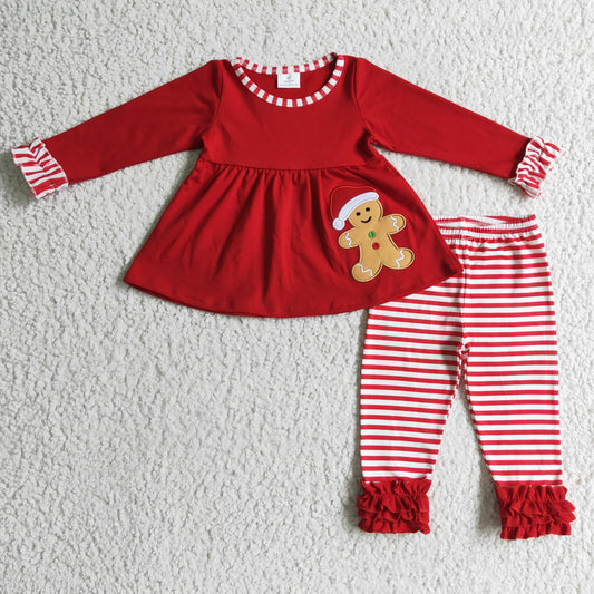Lebkuchen-Stickerei-Tunika-Streifen-Leggings Mädchen Weihnachtsset
