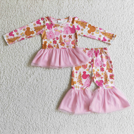 Castle Christmas tree mouse pink tulle baby girls clothes