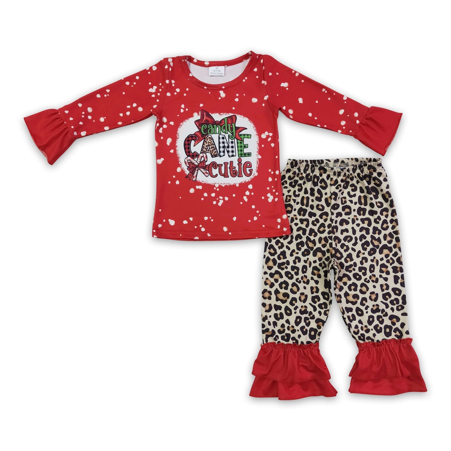 Candy Cane Cutie Shirt Leopardenhose Mädchen Weihnachtskleidung