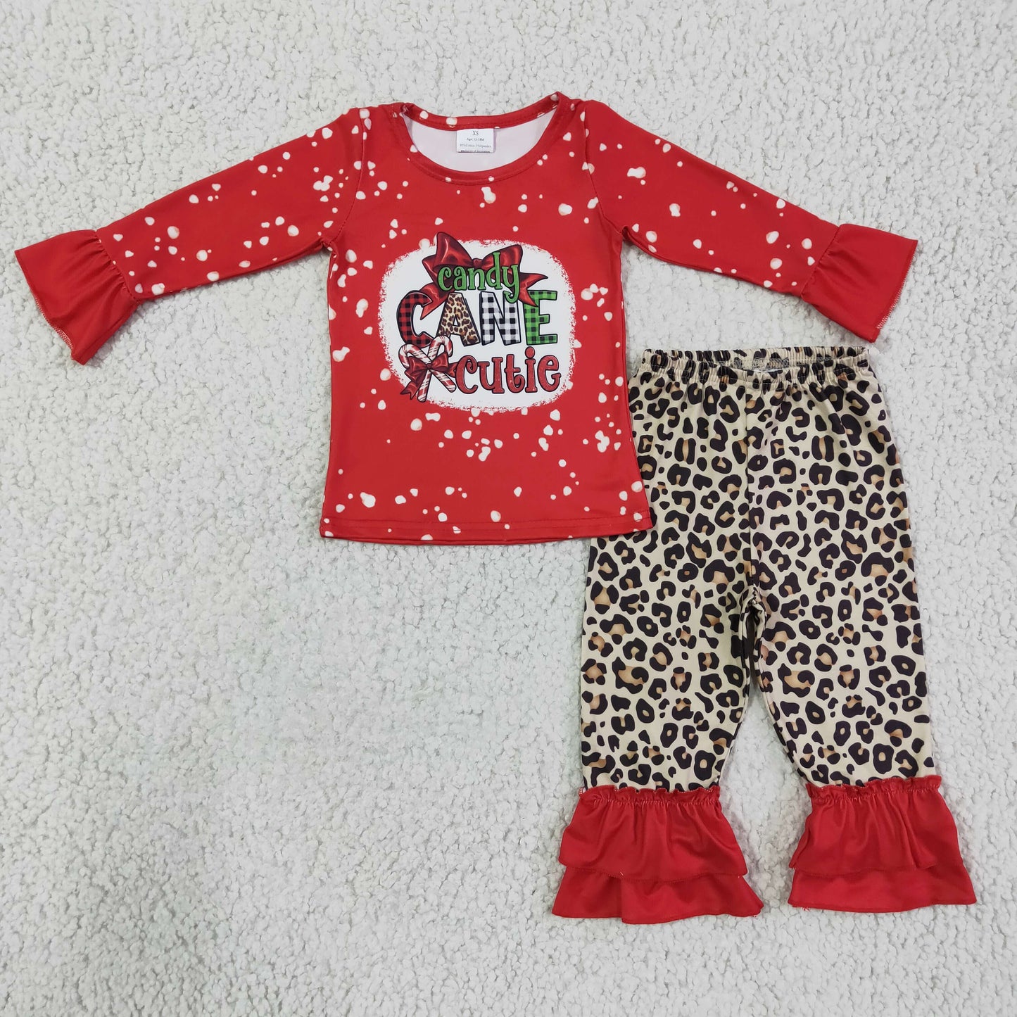 Candy Cane Cutie Shirt Leopardenhose Mädchen Weihnachtskleidung