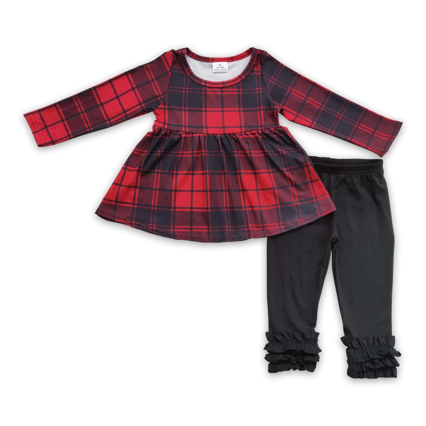 Buffalo Plaid Tunika schwarze Rüschen-Leggings Mädchen Weihnachtskleidung
