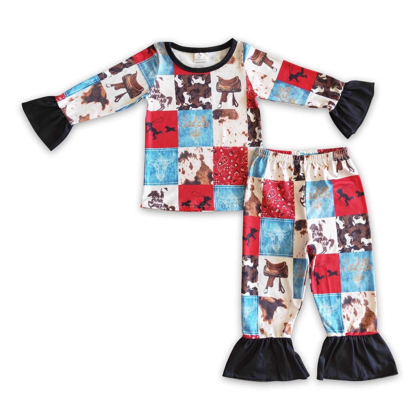 Paisley-Pferd-Kuh-Patchwork-Western-Schlafanzug für Kinder/Mädchen