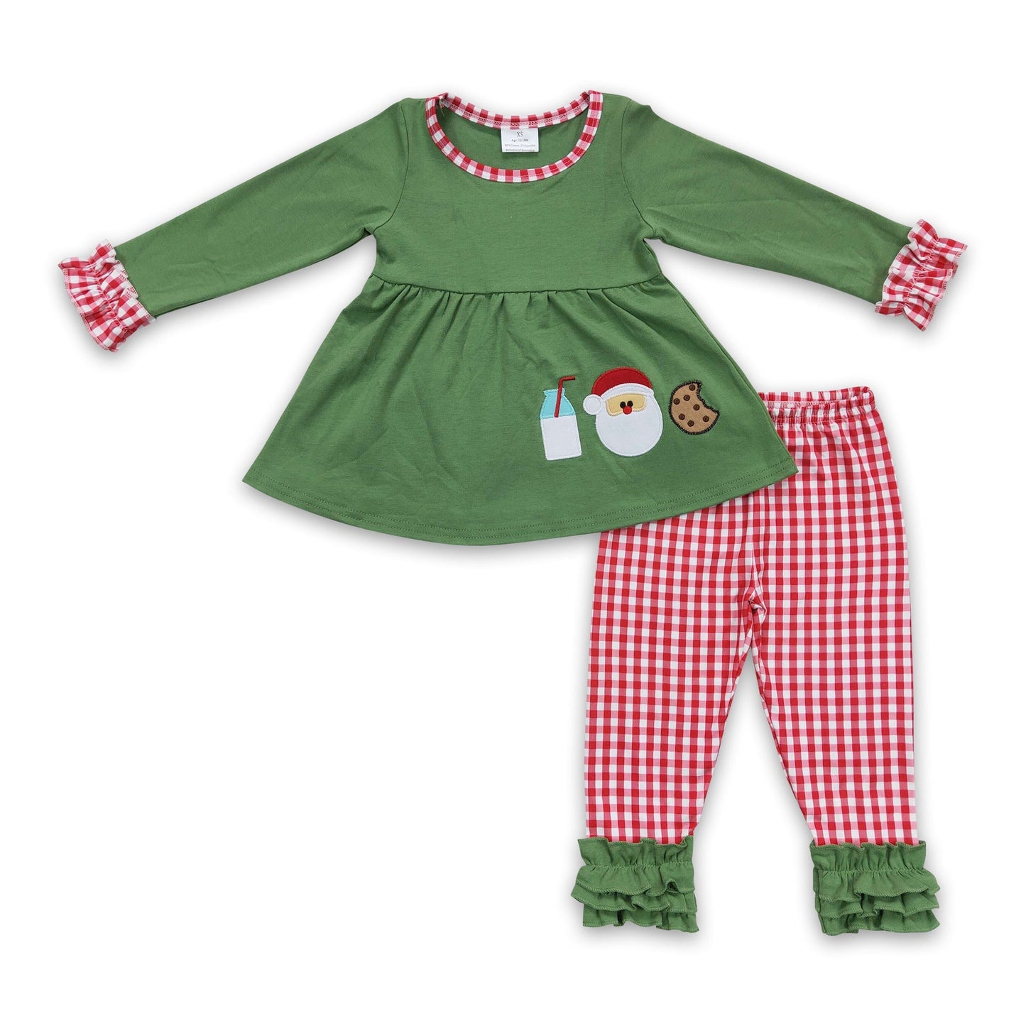 Milch-Weihnachtsmann-Keks-Stickerei-Tunika-Plaid-Hosen-Mädchen-Weihnachtskleidung