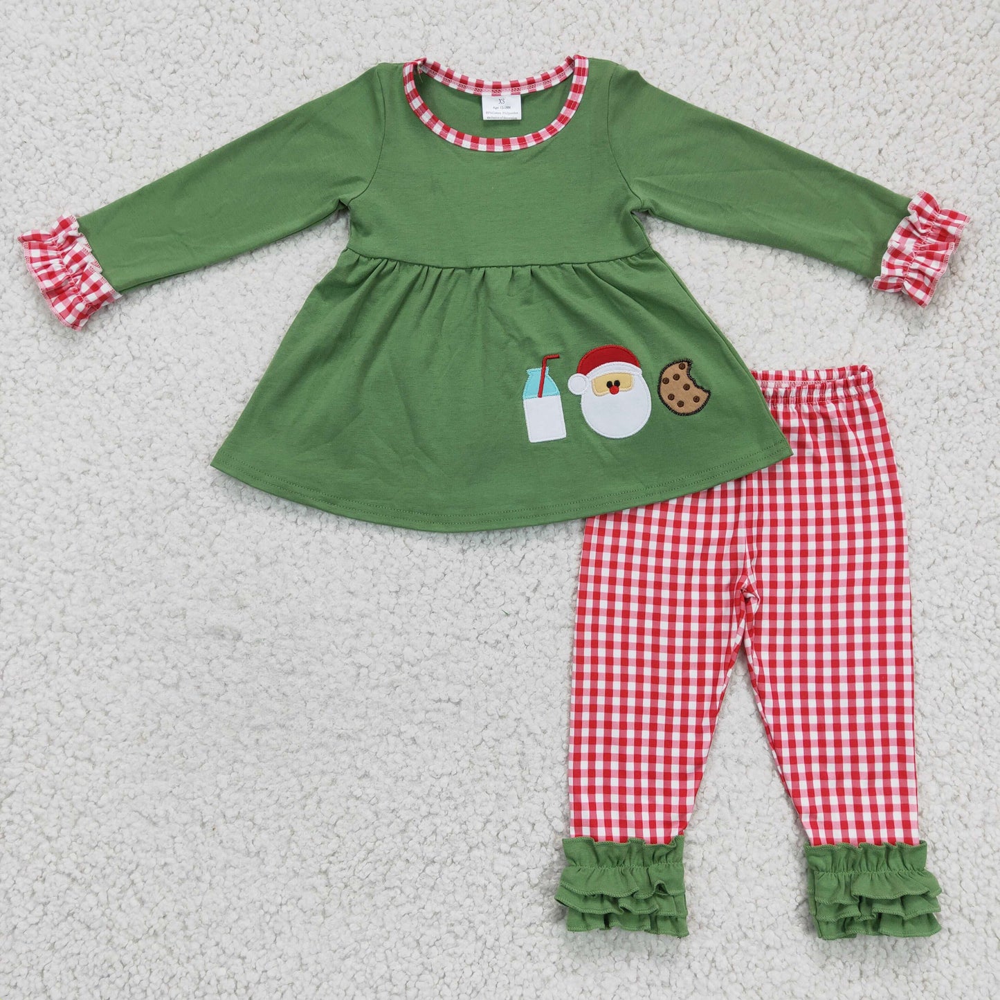 Milch-Weihnachtsmann-Keks-Stickerei-Tunika-Plaid-Hosen-Mädchen-Weihnachtskleidung