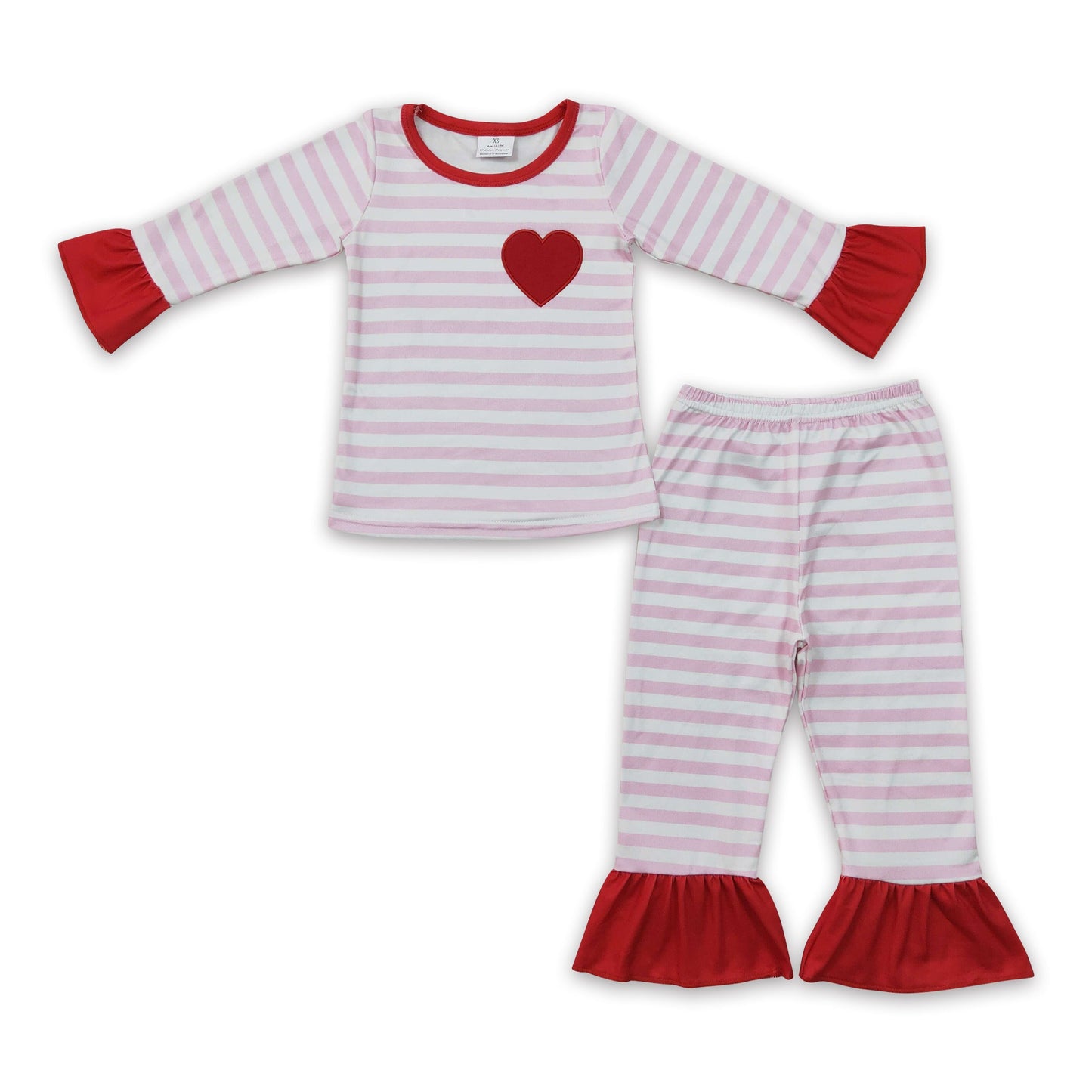 Rosa gestreifter Baby-Mädchen-Valentinstagsschlafanzug mit roter Herzstickerei