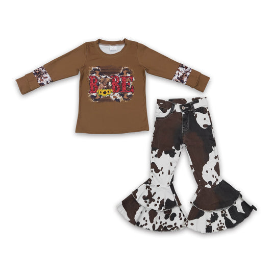 Highland Kuh Baby Shirt Jeans Mädchen Western Kleidung Set
