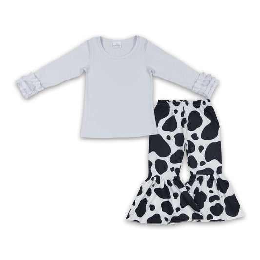 Weiße Baumwolle Rüschenoberteil Kuhhose Mädchen-Outfits