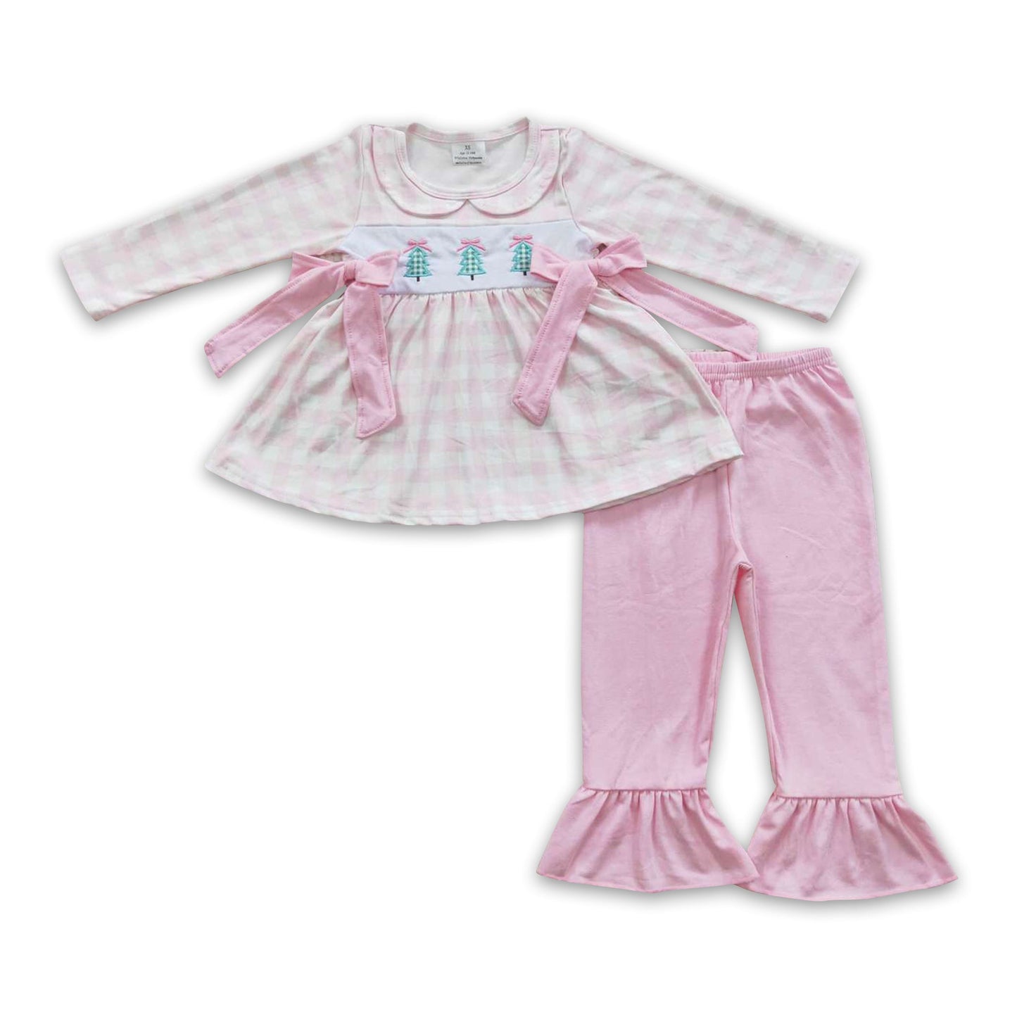 Rosa kariertes Weihnachtsbaum Baby-Mädchen-Bekleidungsset