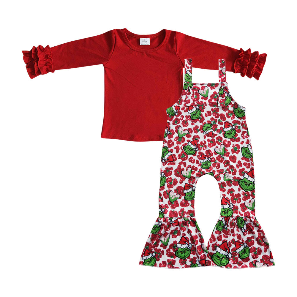 Rotes Oberteil grüner Overall Kinder Mädchen Weihnachtsoutfits