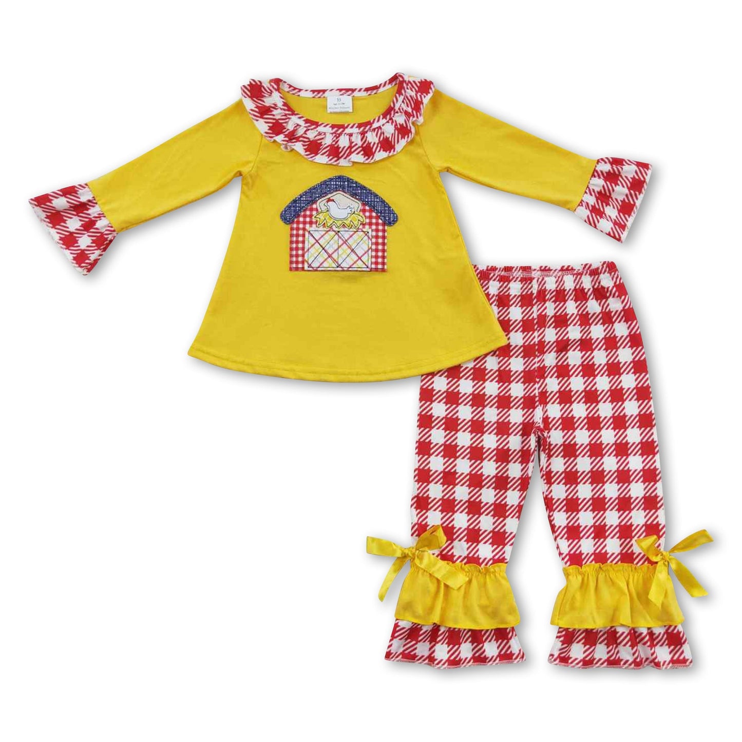 Hühnerhof-Tunika-Plaidhose Mädchen-Kleidungsset
