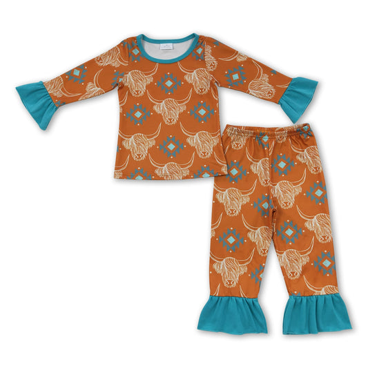 Highland-Kuh-Azteken-Langarm-Mädchenpyjama