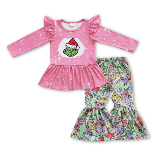Grünes Gesicht Top Schlaghose Mädchen Weihnachtsoutfit