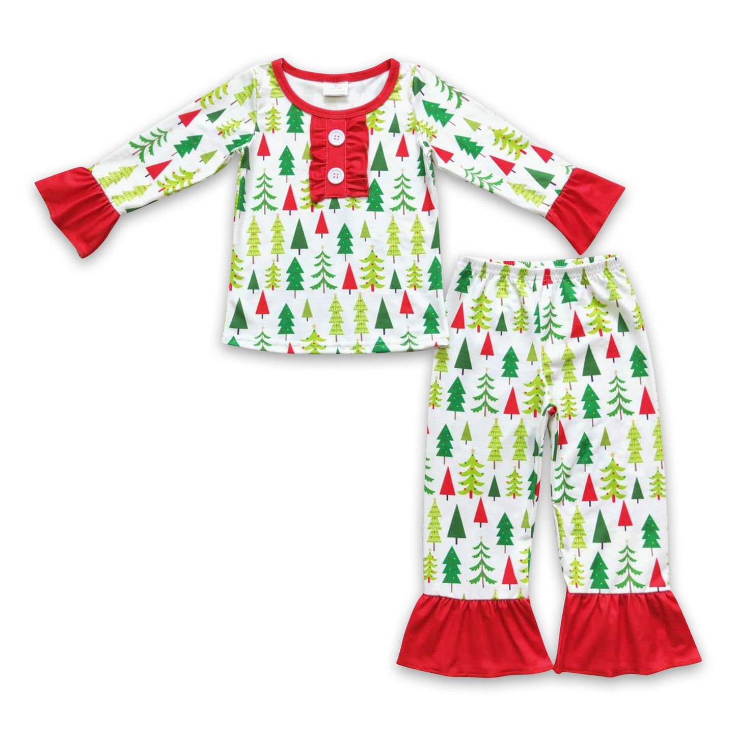 Weihnachtsbaum Langarm Rüschen Baby Mädchen Schlafanzug