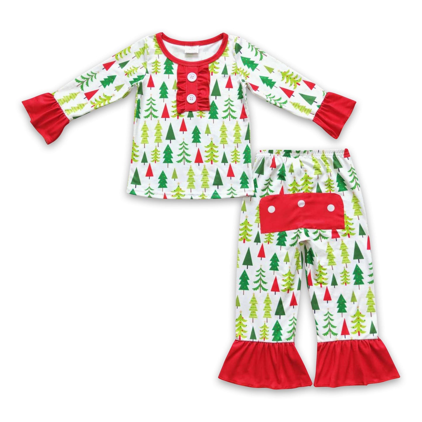 Weihnachtsbaum Langarm Rüschen Baby Mädchen Schlafanzug