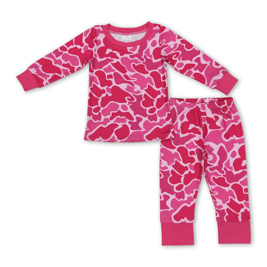 Heißpinke Camouflage Langarm-Schlafanzug für Mädchen