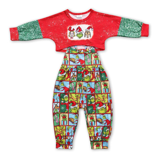 Grünes Gesicht Geschenk Patchwork Jumpsuit Top Mädchen Weihnachtsoutfits