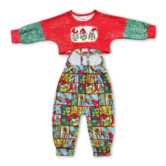 Grünes Gesicht Geschenk Patchwork Jumpsuit Top Mädchen Weihnachtsoutfits