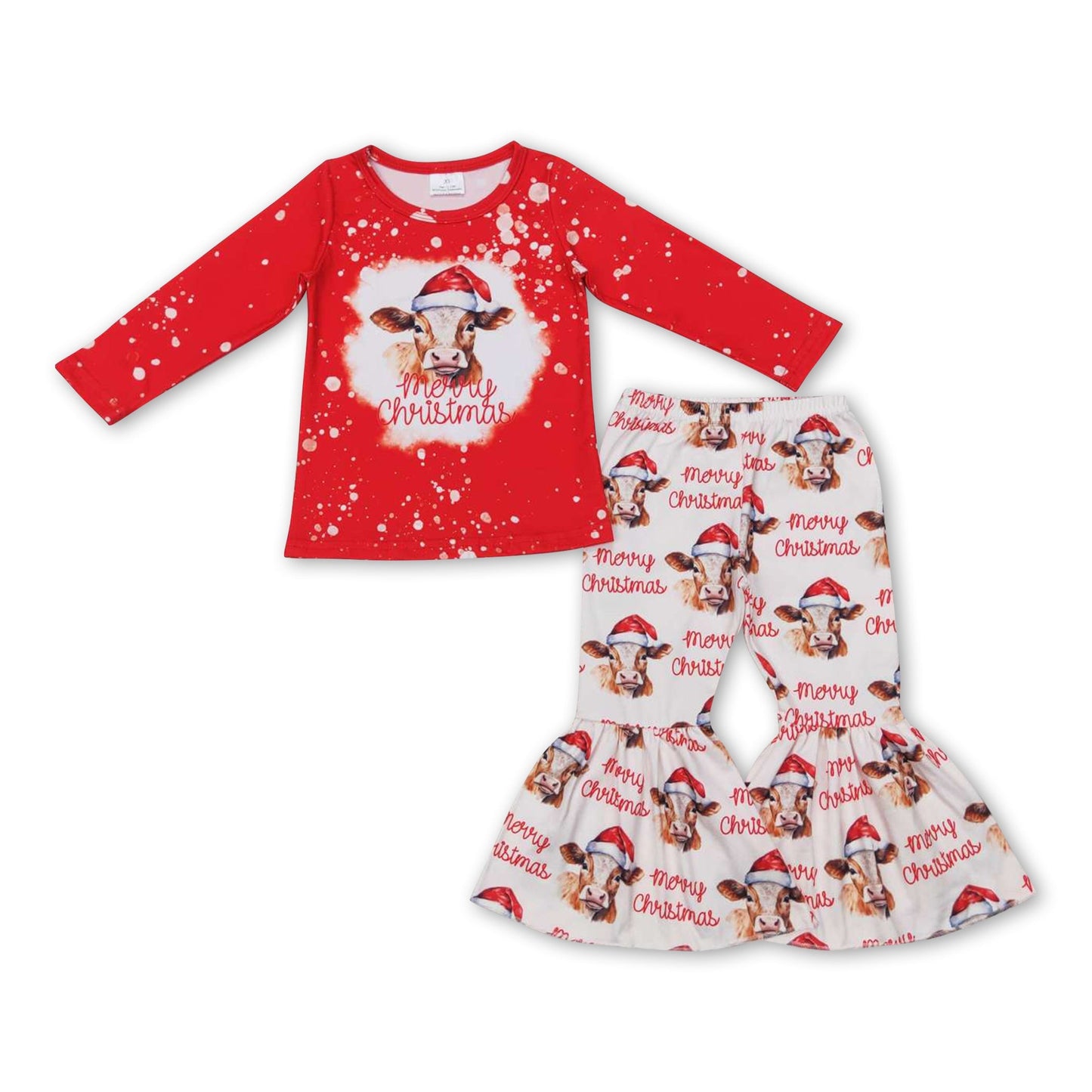 Fröhliche Weihnachten Kuh gebleichtes Top Hose Mädchen Outfits