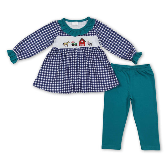 Pferd Kuh Traktor karierte Tunika Leggings Bauernhof Mädchen Outfits