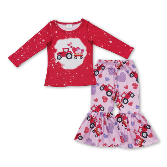 Herz-Truck gebleichtes Oberteil Hose Mädchen Valentinstags-Outfits