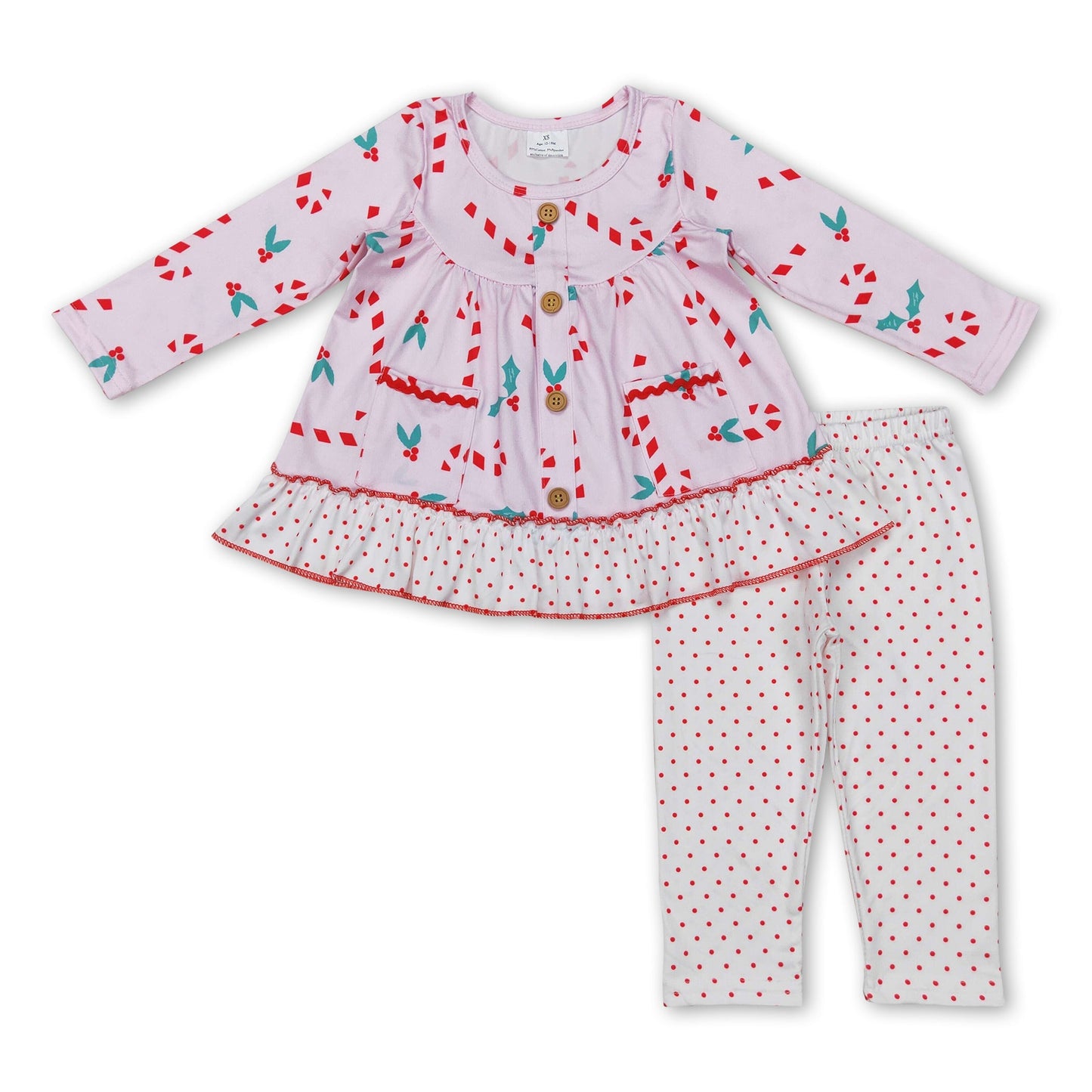 Zuckerstangen-Taschen-Tunika-Leggings-Mädchen-Weihnachtsoutfits