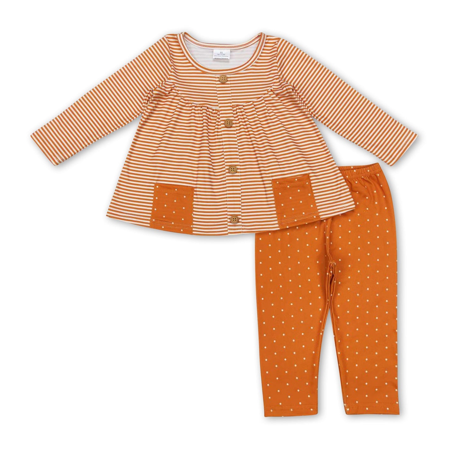 Braungestreifte Tunika gepunktete Leggings Babykleidung Mädchen