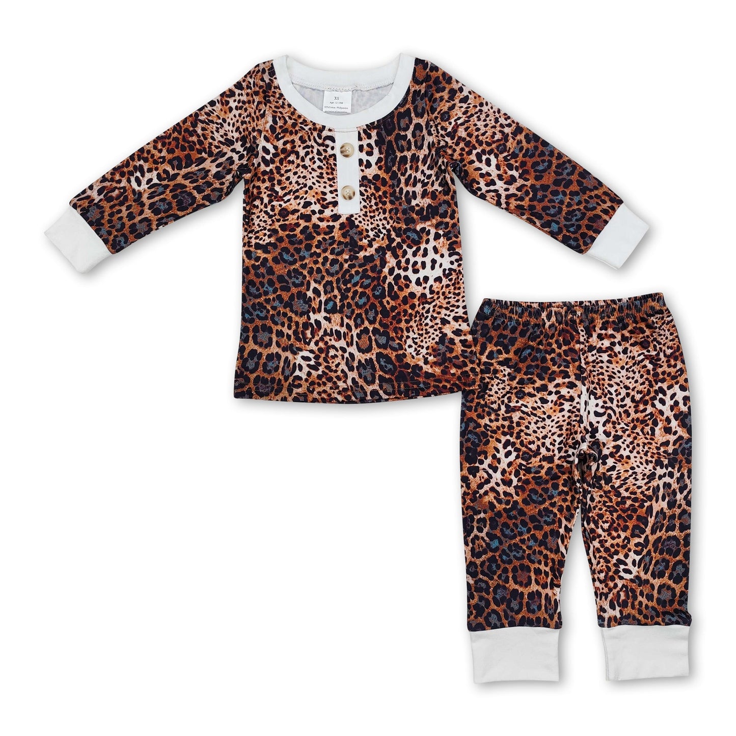 Brauner Leopard langärmeliger Kinder-Schlafanzug für Mädchen