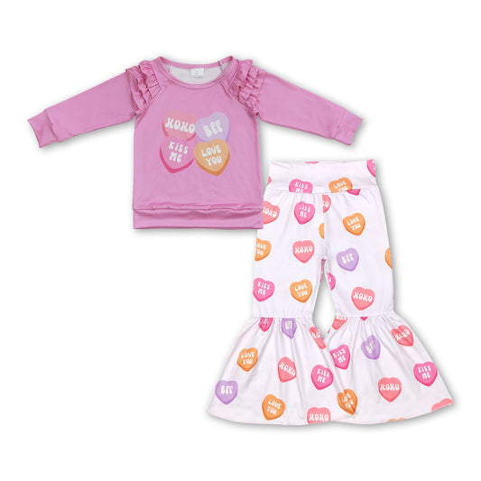 Herzchen rosa Rüschen Oberteil Hose Mädchen Valentinskleidung