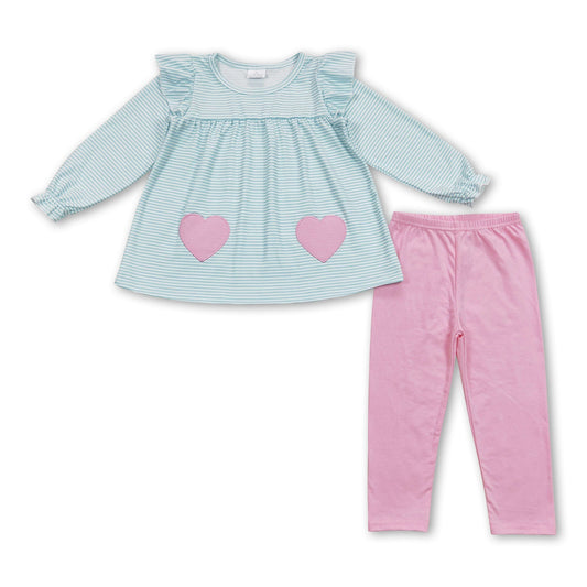 Gestreifte pinke Herz Tunika Leggings Mädchen Valentinstagskleidung