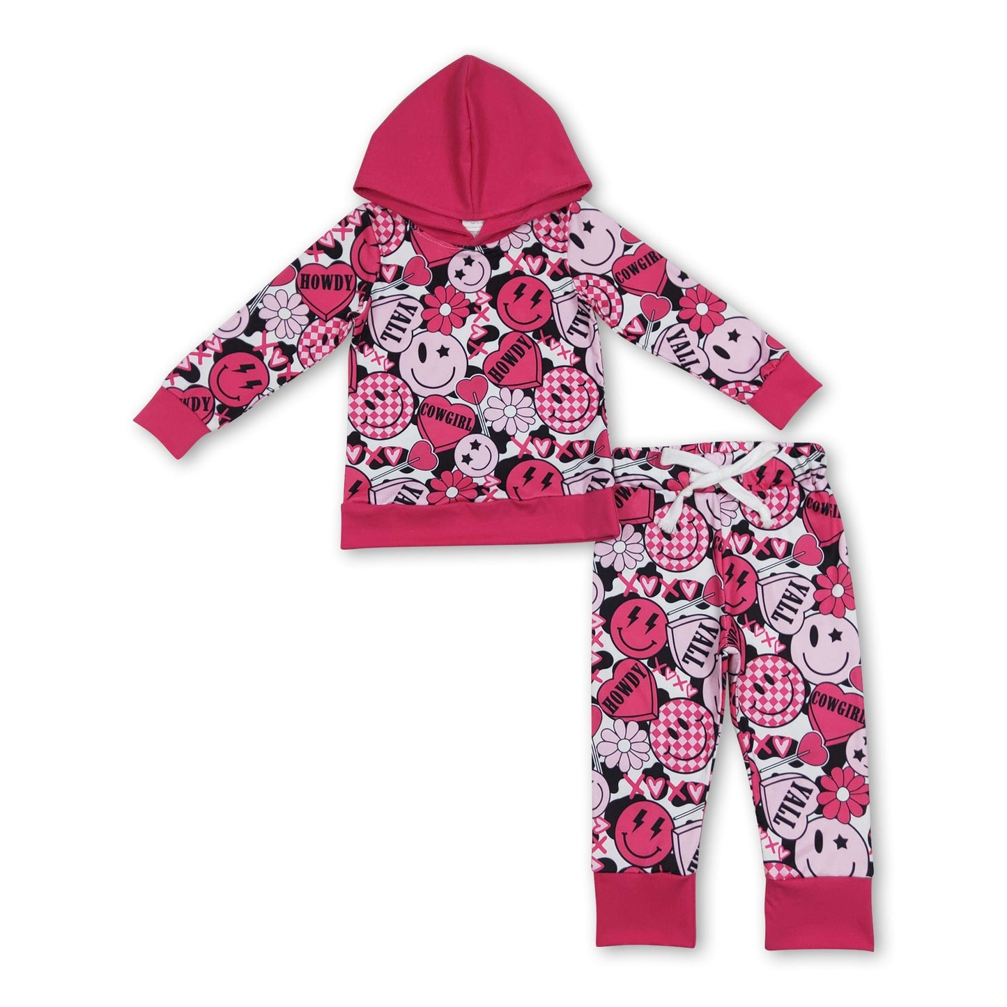 Cowgirl Lächeln Blume Herz Mädchen Valentinstag Hoodie Set