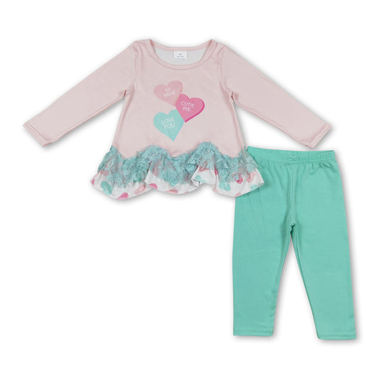 Herz-Tunika-Leggings für Mädchen Valentinstagskleidung