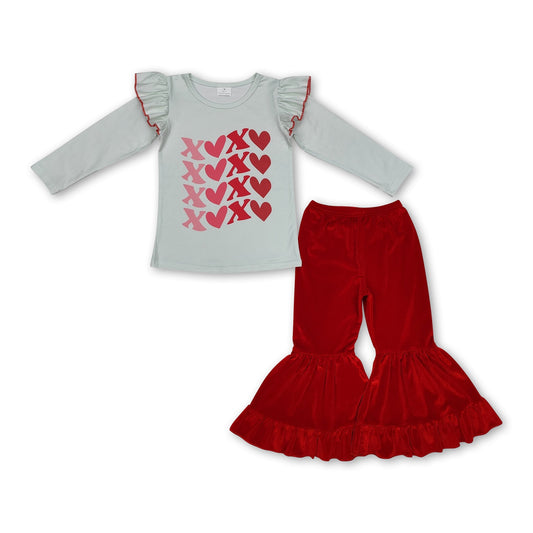 Herz-Oberteil, rote Schlaghose, Mädchen-Valentinskleidung