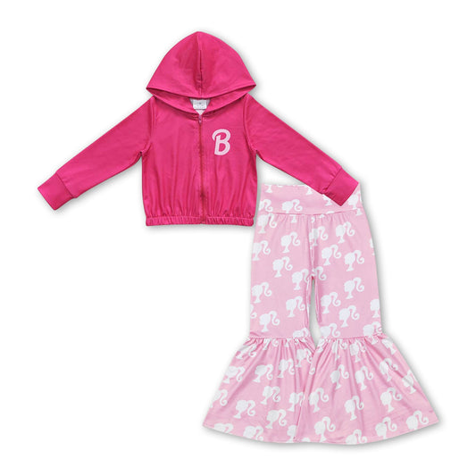 Pinkfarbenes B Kapuzenjacke und Hose Party-Mädchen-Kleidungsset