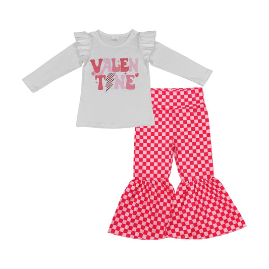Valentins-Herz-Oberteil karierte Hose Mädchen-Outfits