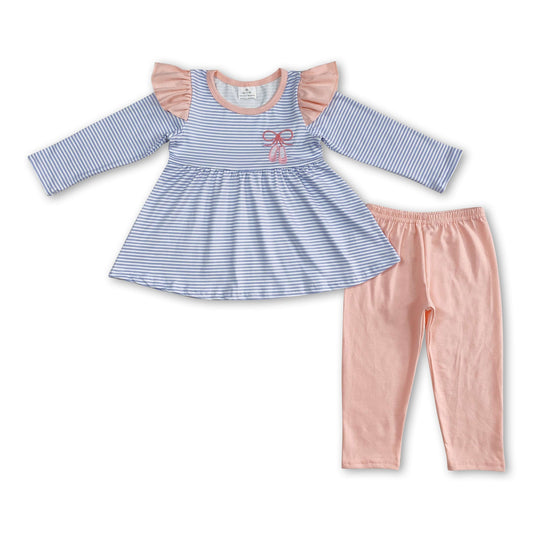 Gestreiftes Tanz-Tunika-Set mit pinken Leggings für Mädchen