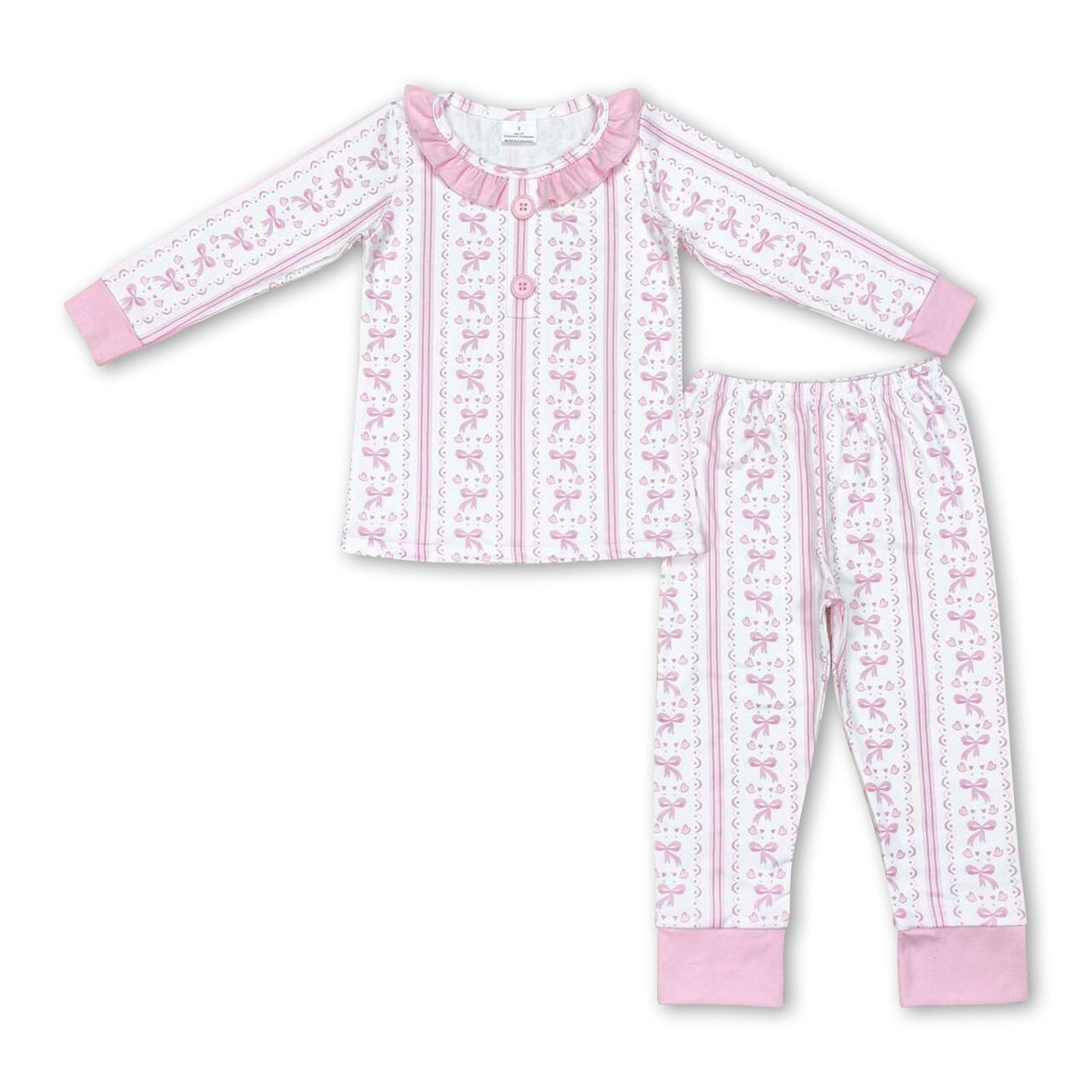 Langärmliger rosa Schleifen-Pyjama für Kinder/Mädchen