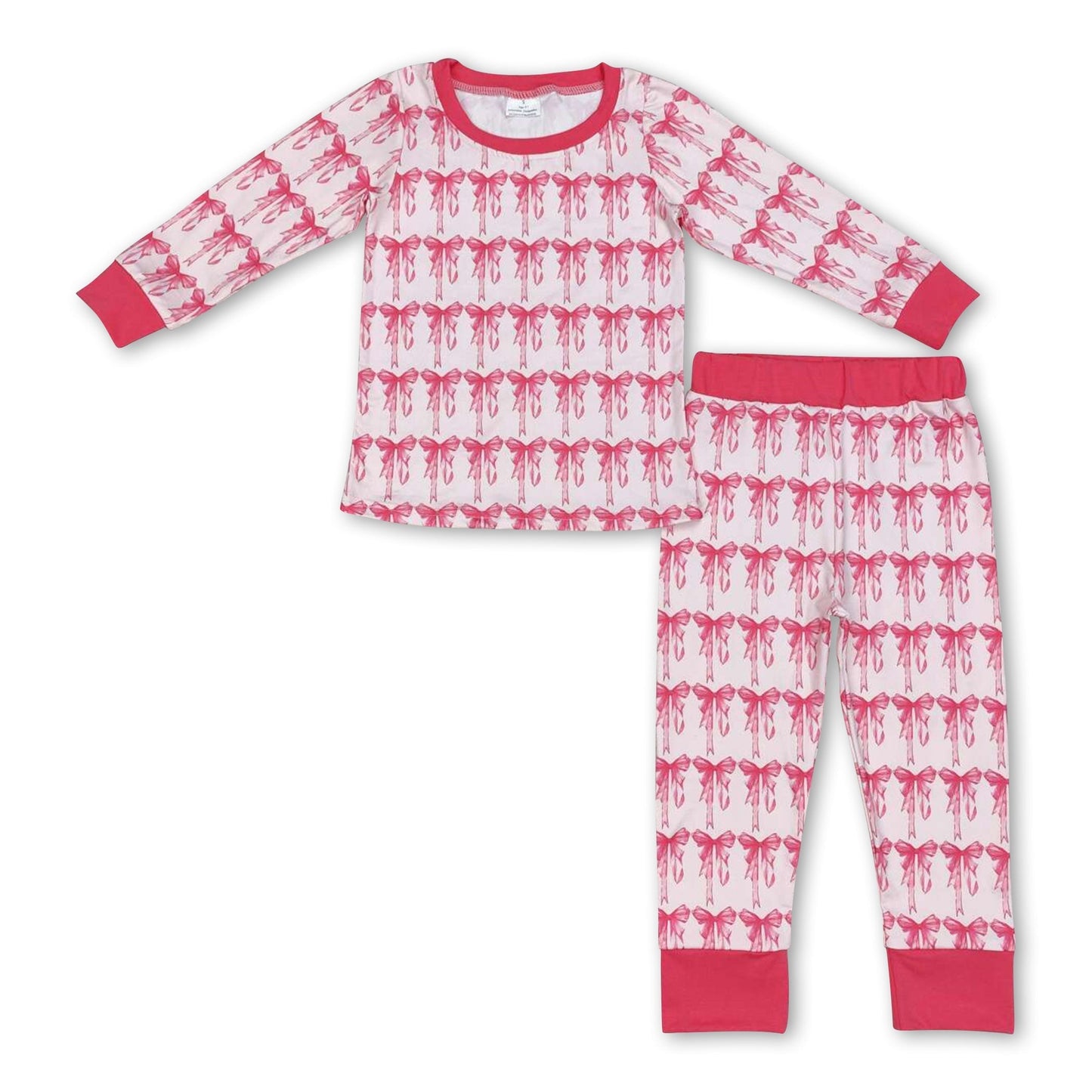 Langärmliger rosa Schleifen-Pyjama für Kinder/Mädchen