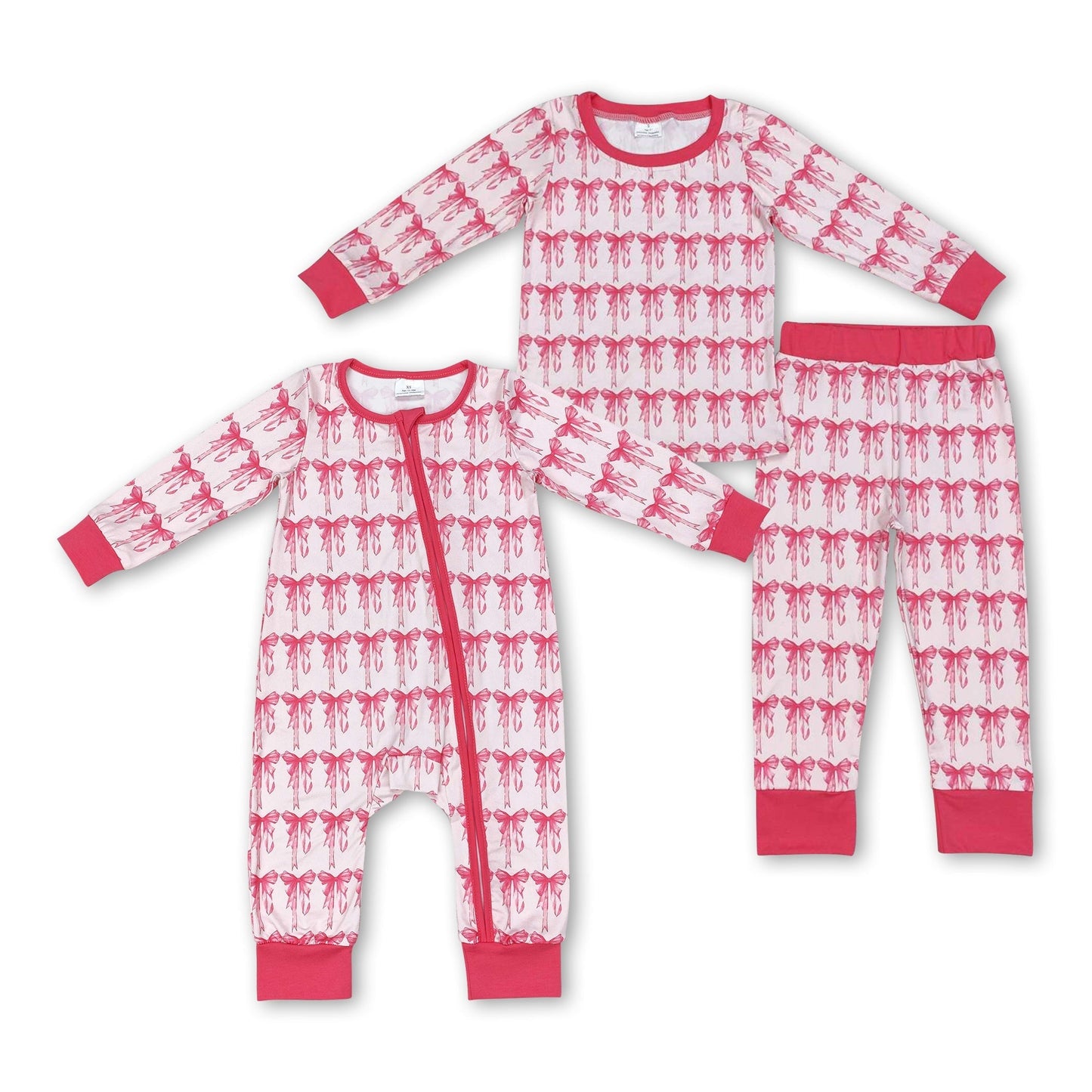 Langärmliger rosa Schleifen-Pyjama für Kinder/Mädchen