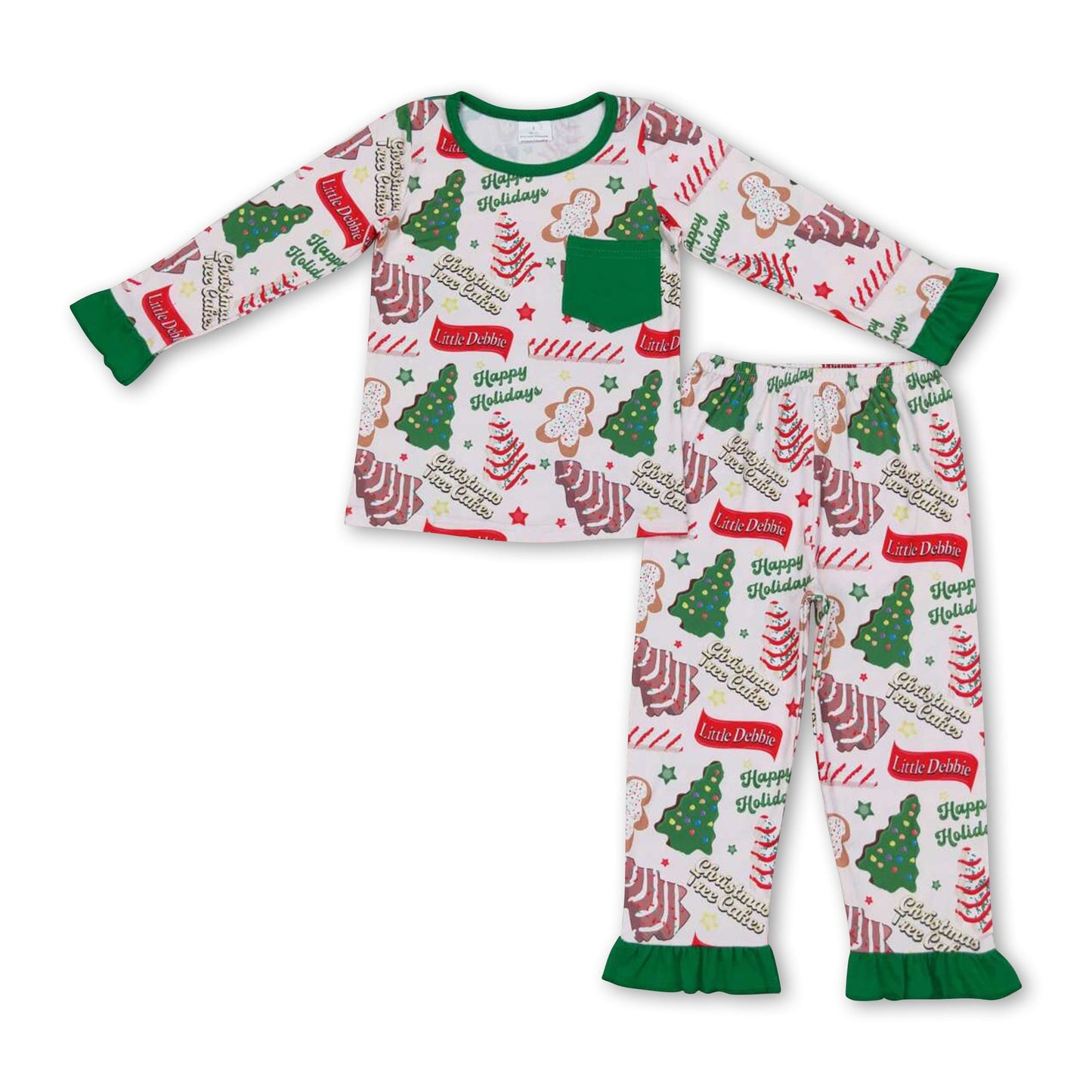 Langärmeliger Weihnachtsbaumkuchen-Pyjama für Kinder und Mädchen