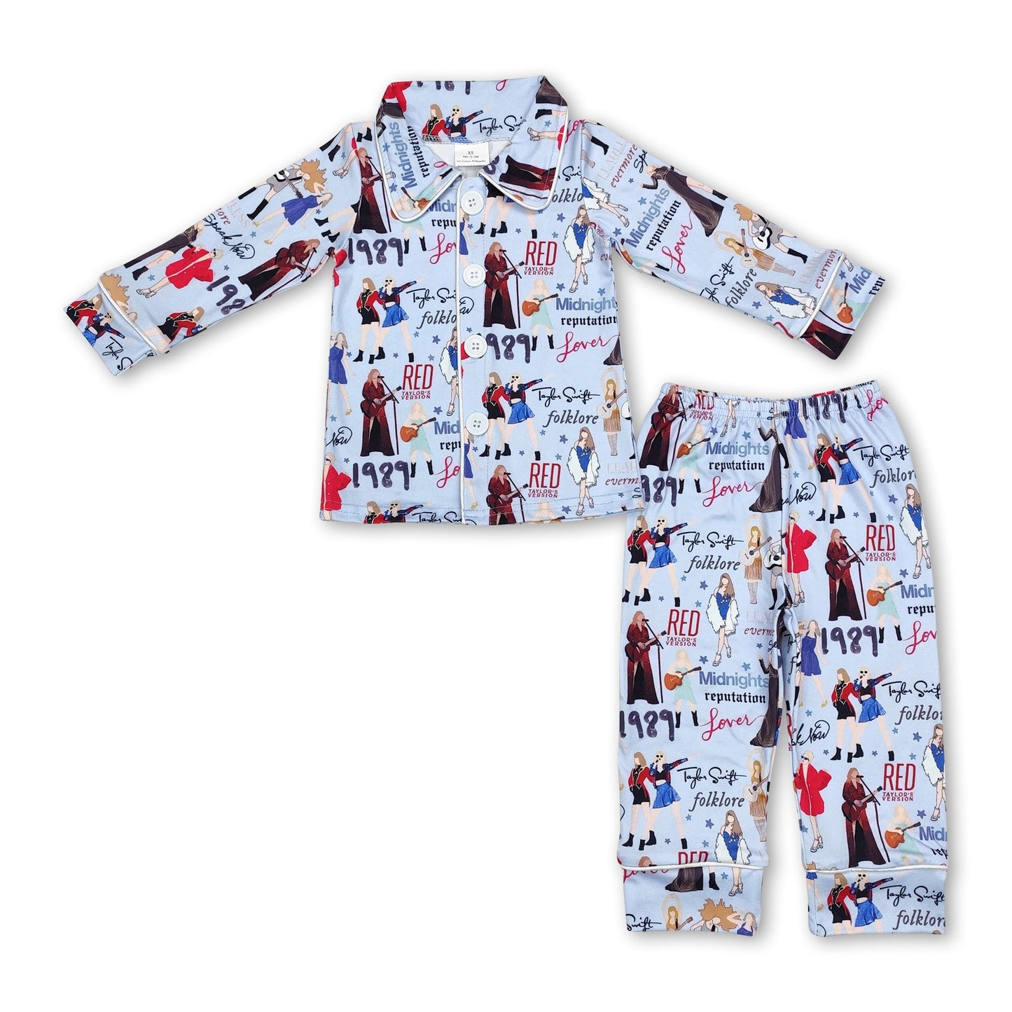 Langarm hellblau Gitarre Sängerin Mädchen Pyjama