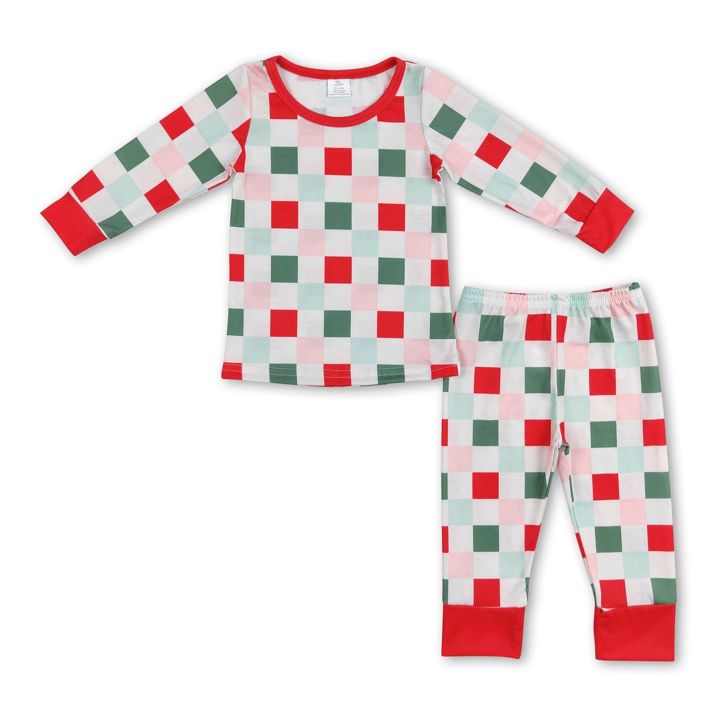 Langärmliger rot-grüner karierter Schlafanzug für Babys und Kleinkinder zu Weihnachten