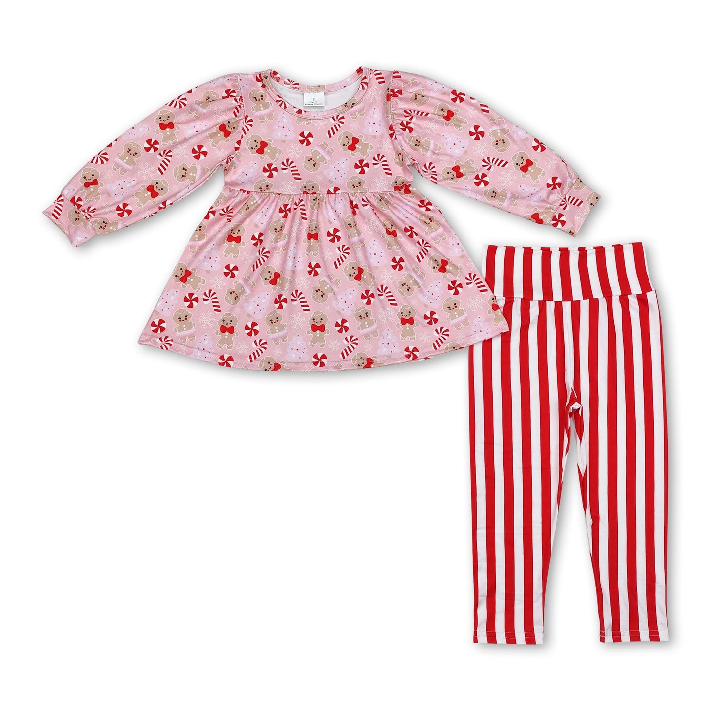 Lebkuchen-Tunika mit Streifen-Leggings für kleine Mädchen Weihnachtsbekleidung