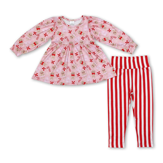 Lebkuchen-Tunika mit Streifen-Leggings für kleine Mädchen Weihnachtsbekleidung